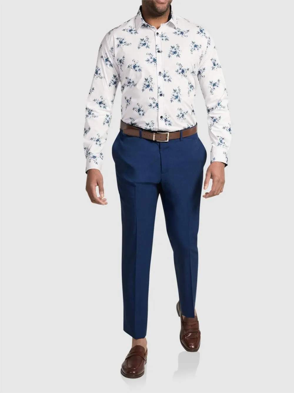 NAVY FLORAL STRETCH SHIRT