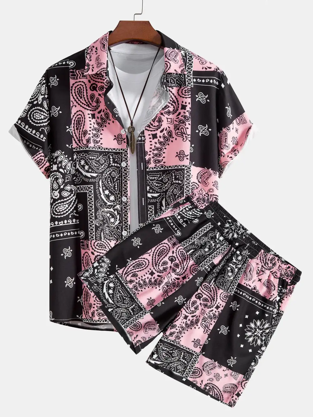 Paisley Print Button Up Shirt & Shorts