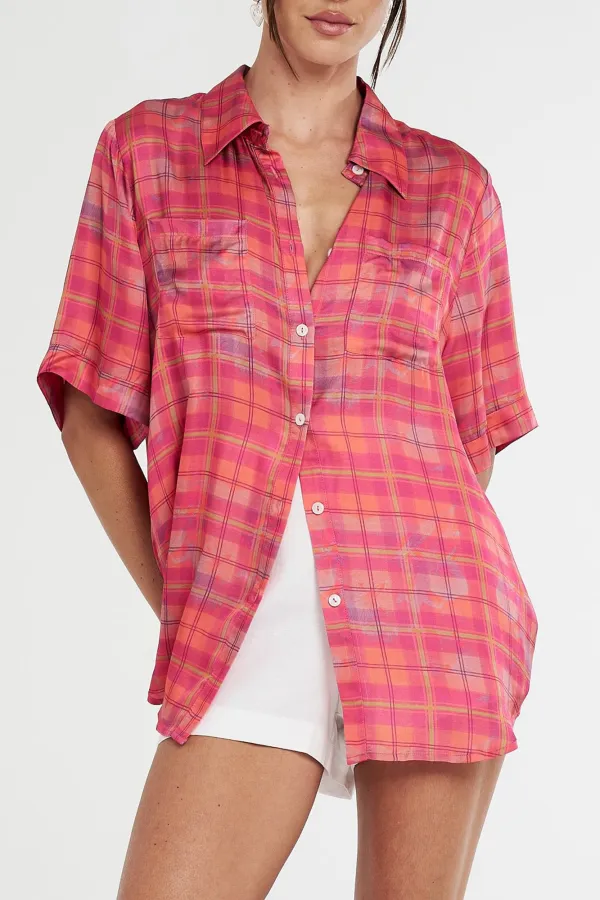 Neon All-Match Daily Plaid Short-Sleeved Shirt