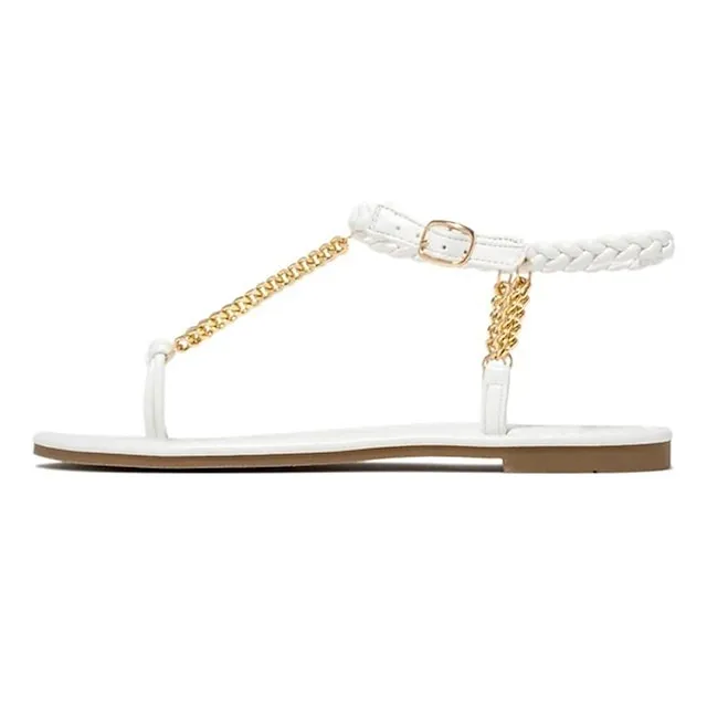 Women's Sandals Boho Bohemia Beach Barefoot Sandals Braided Sandals Beach Summer Flat Heel Open Toe Casual Faux Leather T-Strap Ankle Strap Solid Colored Black White Champagne