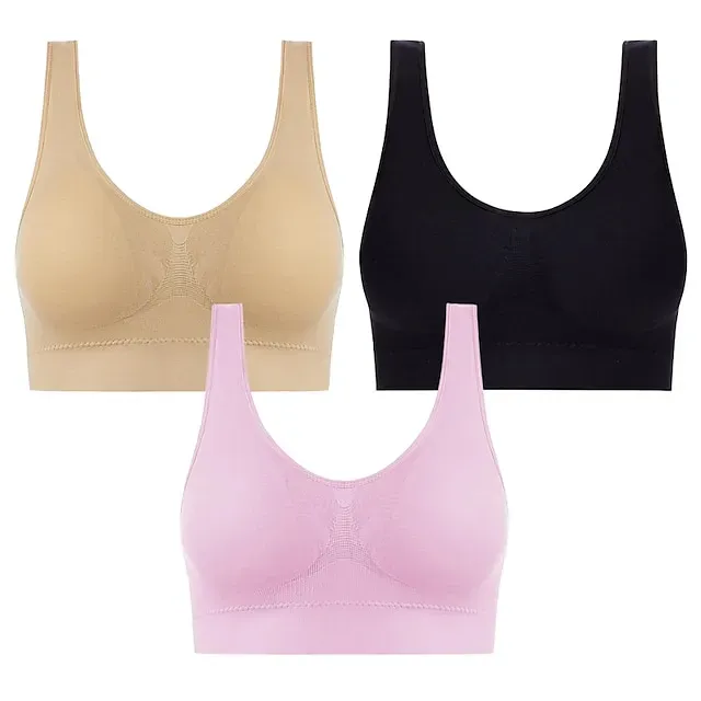 3 Packs Sports Bra for Women High Support with Removable Pad Wireless Yoga Fitness Gym Workout Bra Top Sport Activewear High Impact Breathable Comfortable Stretchy