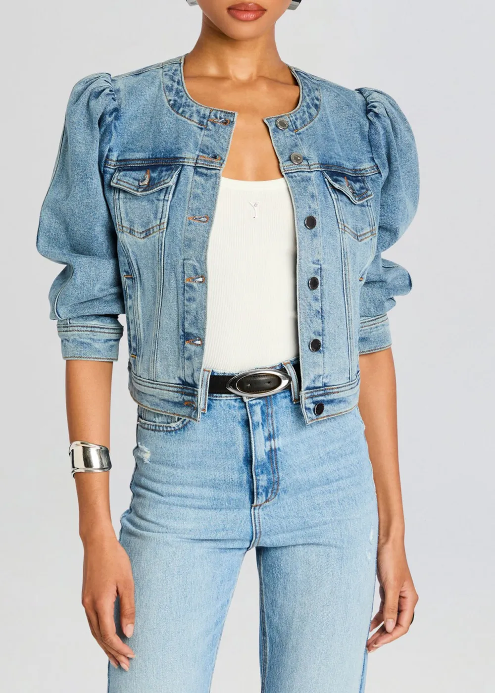 Bubble Sleeve Denim Jacket