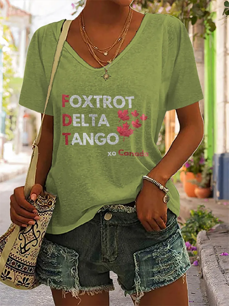 Women's Foxtrot Delta Tango Short Sleeves V-Neck Pure Cotton T-Shirt
