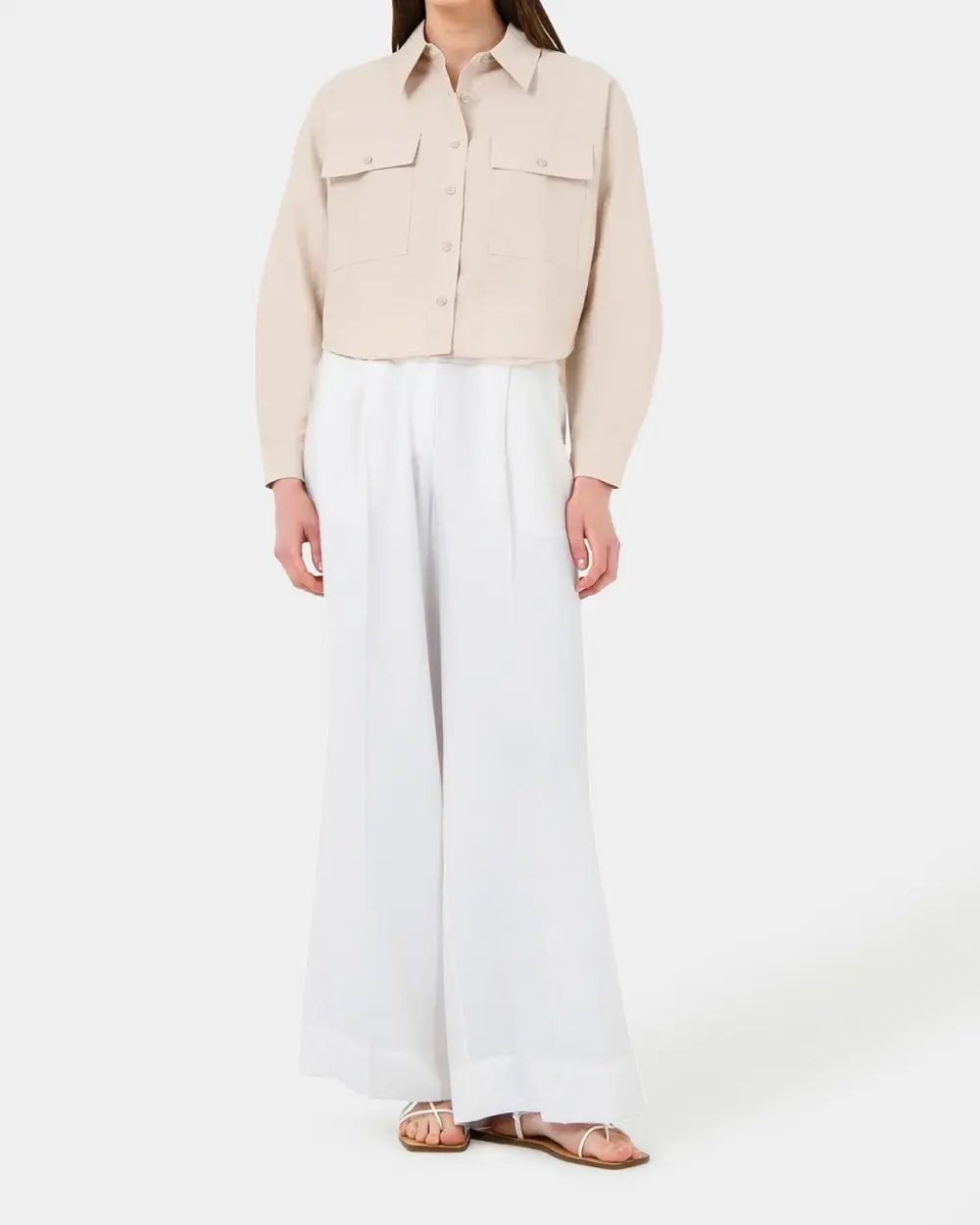 Utility-inspired Design Crop Pocket Shirt