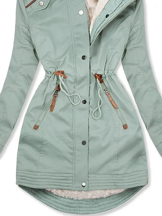 Women's Winter Coat Winter Jacket Parka Windproof Warm Street Casual Daily Casual Daily Zipper Button Zipper Hoodie Casual Street Style Plain Regular Fit Outerwear Long Sleeve Fall Winter Black Green