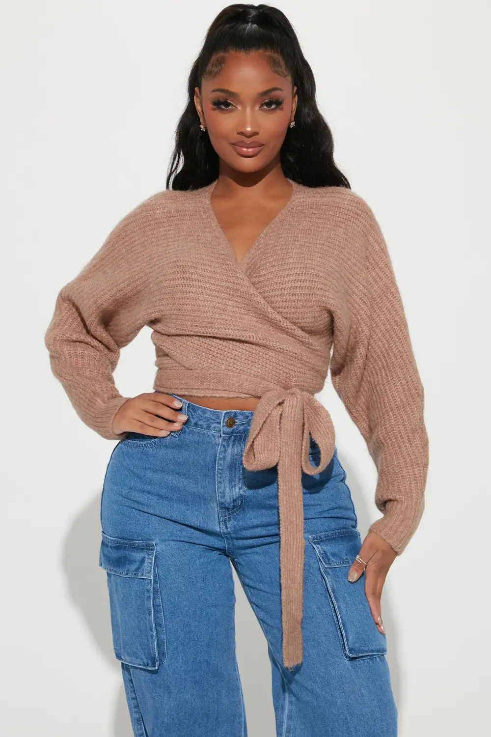 Under Wraps Rib Knit Sweater - Mocha