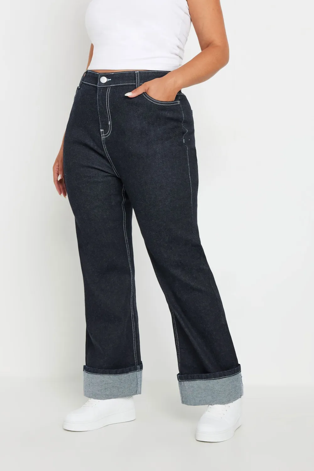 YOURS Curve Indigo Blue Wide Leg Turn Up Jeans