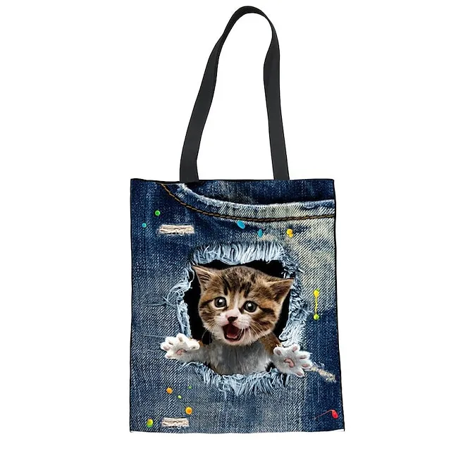 Women's Tote Shoulder Bag Canvas Tote Bag Polyester Shopping Holiday Print Large Capacity Foldable Lightweight Cat C3303Z22 CA4914Z22 CA4912Z22