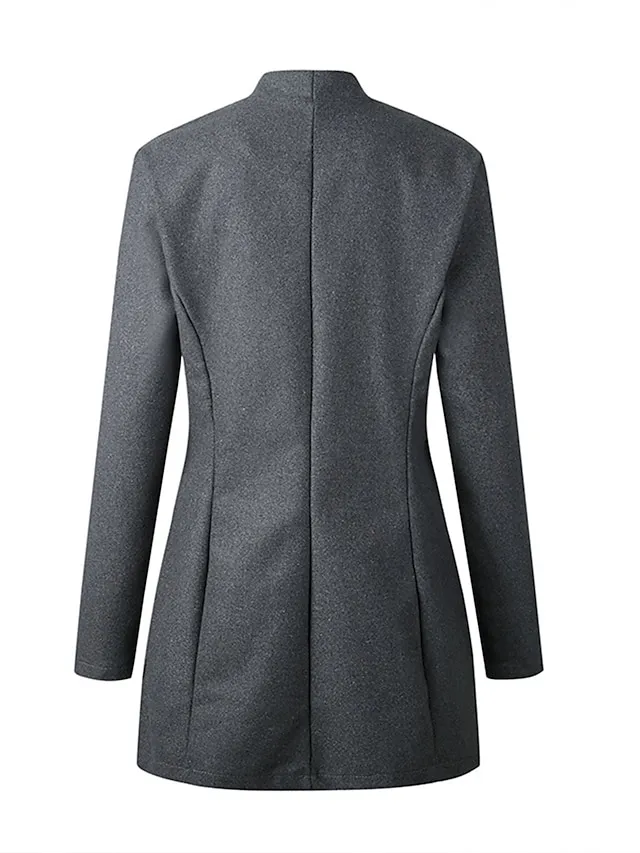 Women's Coat Outdoor Slim Fit Plain Warm Fashion Regular Fit Outerwear Long Sleeve Spring Dark Gray S