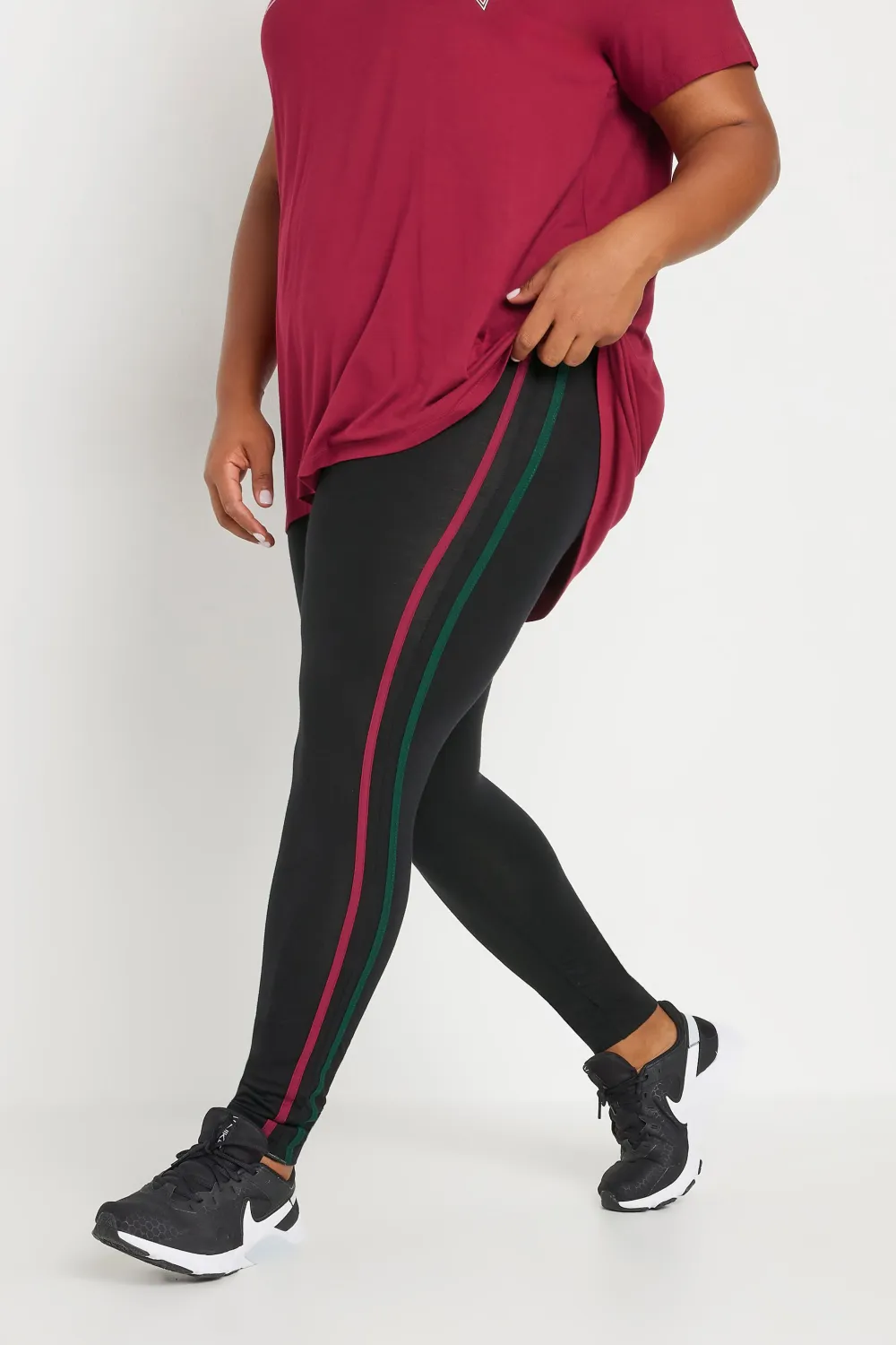 YOURS ACTIVE Curve Black Side Stripe Stretch Leggings