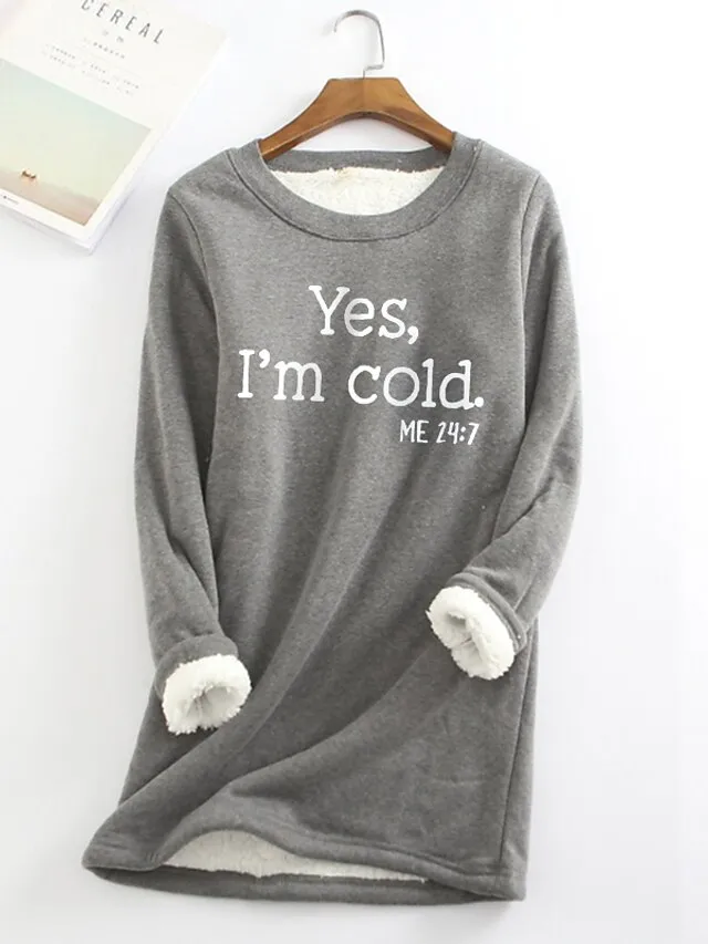 Women's Sweatshirt Pullover Sherpa Fleece Lined Graphic Warm Fuzzy Sherpa Fleece Black Dark Pink Red Street Casual Round Neck Long Sleeve Top Micro-elastic Fall & Winter