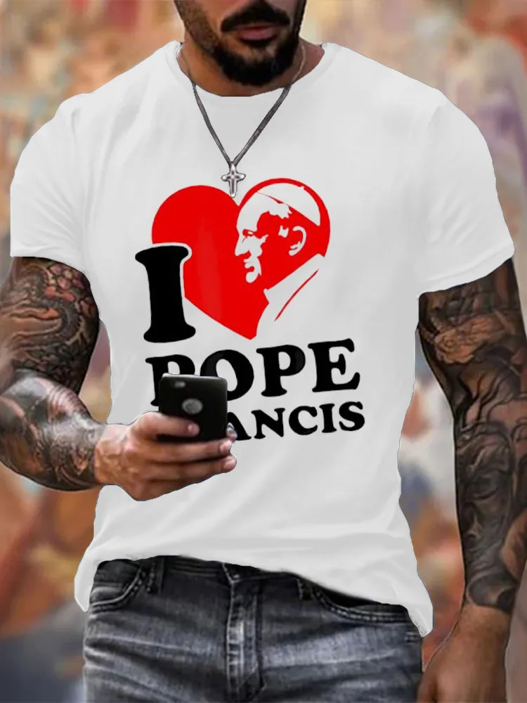 Men's I Love PF Print Short Sleeve Round Neck Cotton T-Shirt