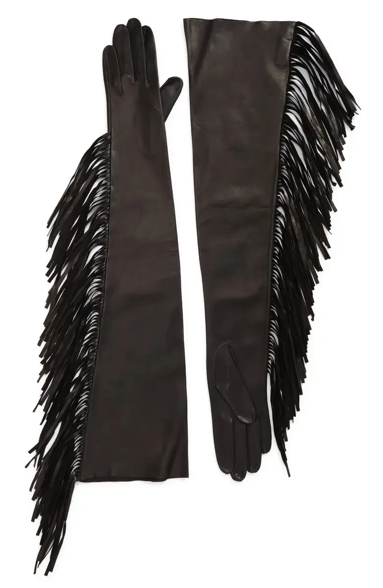 Runway Fringed Long Leather Gloves