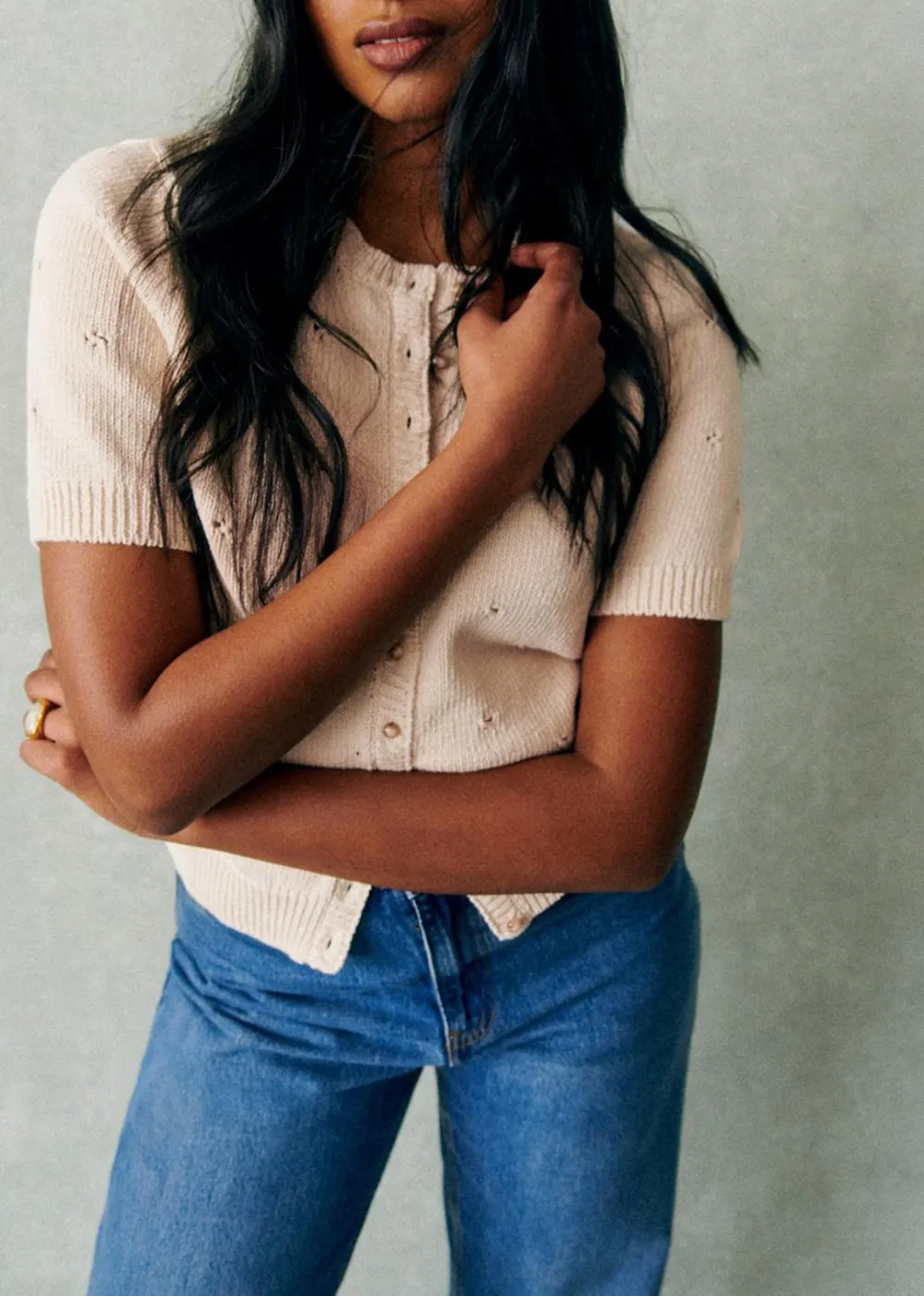 Designer Organic Cotton Short-Sleeved Cardigan