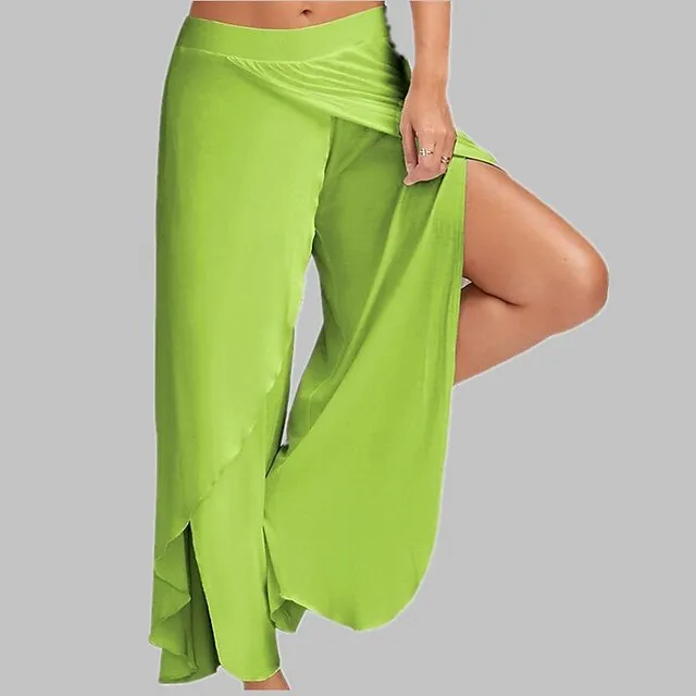 Women's Culottes Wide Leg Pants Trousers Baggy Light Green Light Grey Light Blue Mid Waist Stylish Boho Daily Going out Soft Plain S M L XL XXL
