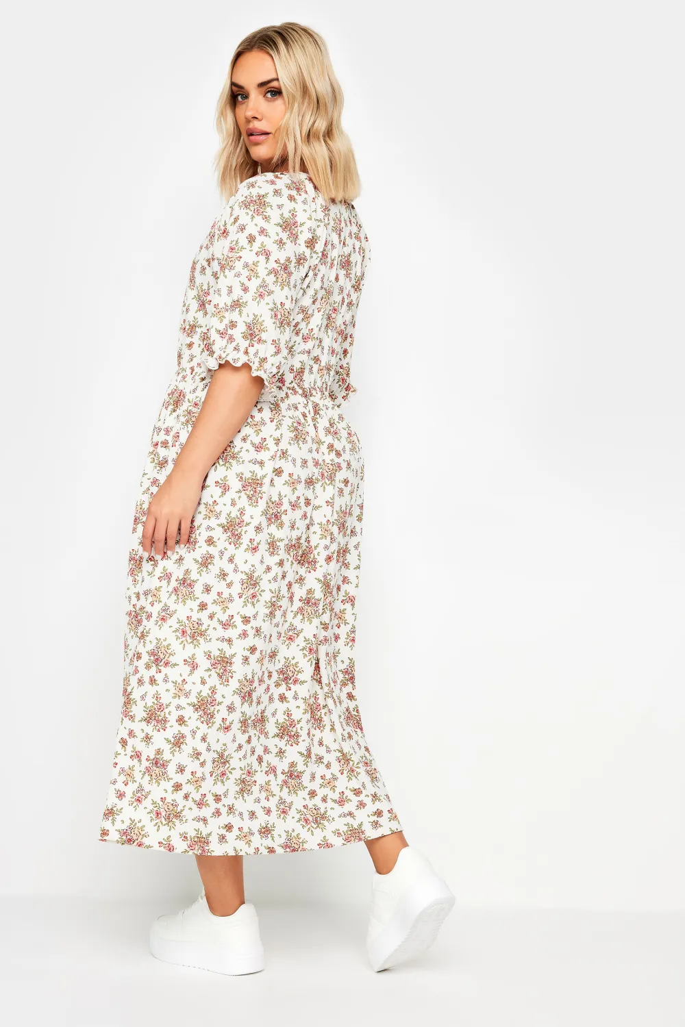 YOURS Curve White Vintage Floral Textured Midaxi Dress