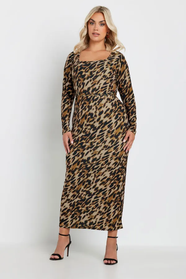 LIMITED COLLECTION Curve Brown Leopard Print Square Neck Dress