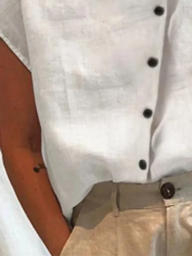 Women's Shirt Blouse Turtleneck shirt Plain Light Blue Black White Button Short Sleeve Casual Fashion Basic Elegant Standing Collar Regular Fit