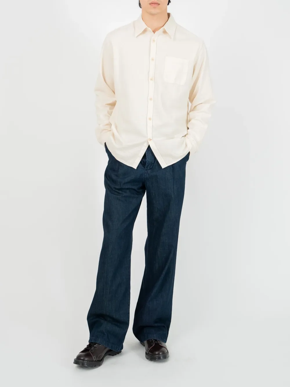 Casual Style Cream Cotton Shirt