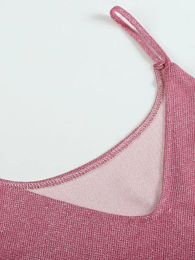 Women's Tank Top Camisole Going Out Tops Summer Tops Silver Pink Golden Sequins Sleeveless Casual Club Basic Sexy Beach V Neck Regular S