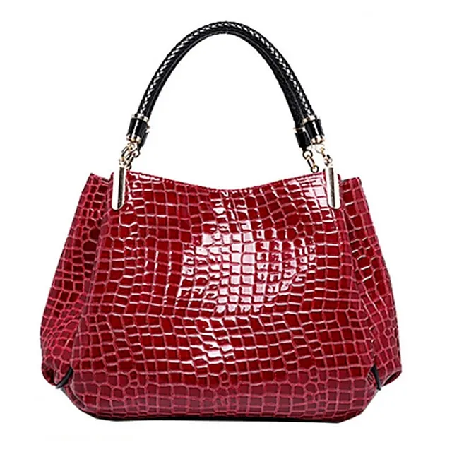 Women's Satchel Top Handle Bag PU Leather Formal Office & Career Crocodile Black Dark Red Dark Blue