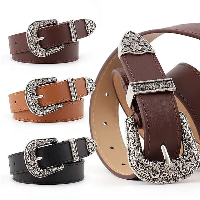 Men's Women's PU Buckle Belt PU Leather Metal Bucke Eyelet Formal Casual Party Daily Black Gray Dark Blue Brown