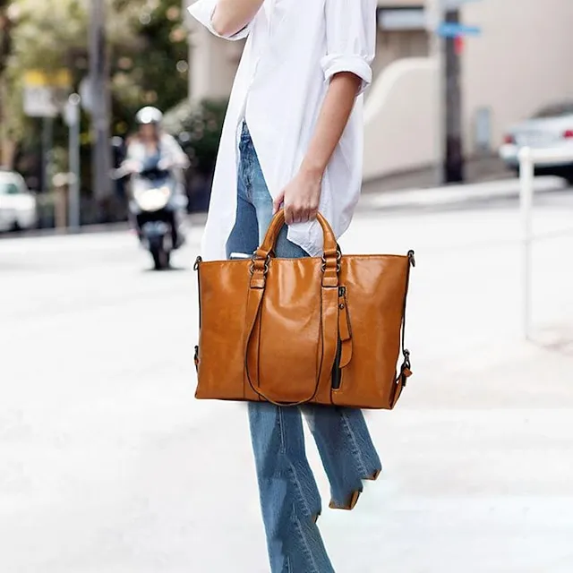 Women's Handbag Crossbody Bag Tote PU Leather Outdoor Office Shopping Zipper Large Capacity Solid Color Orange