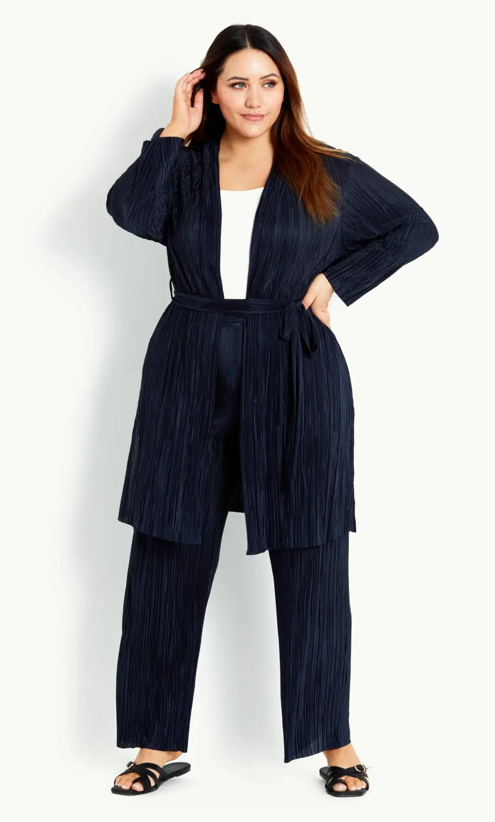 Evans Navy Plisse Relaxed Fit Blazer