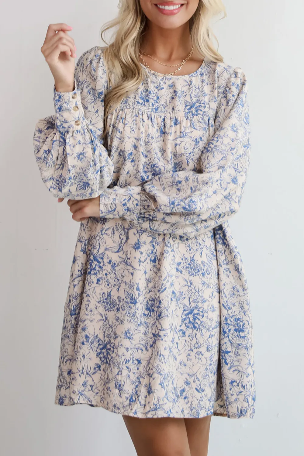 Luxe Romantic Blue Floral Mini Dress