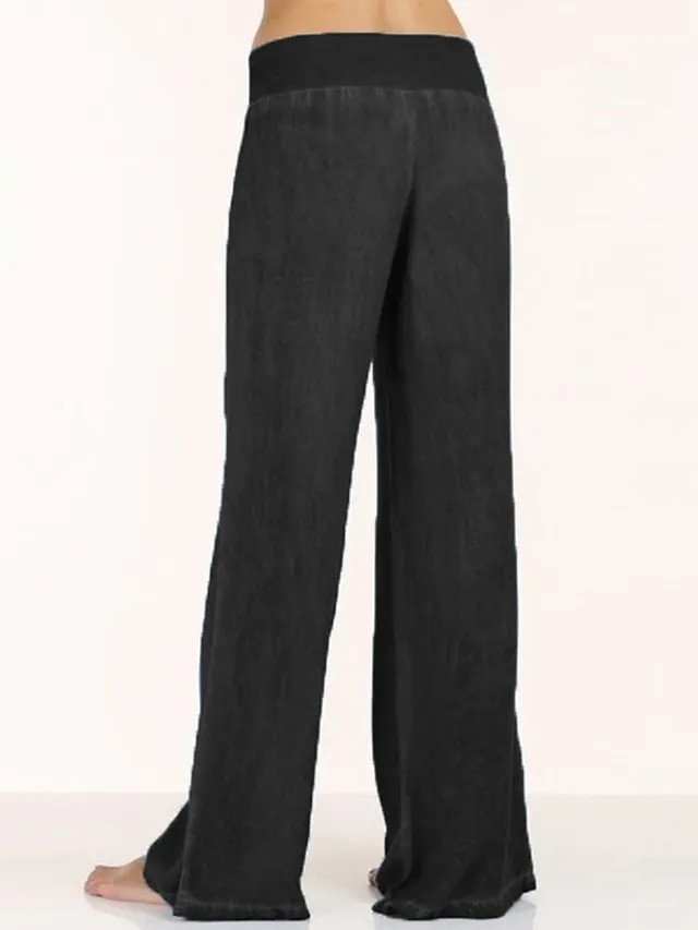 Women's Jeans Wide Leg Pants Trousers Full Length Faux Denim Baggy Stretchy High Waist Fashion Casual Daily Weekend Black Blue S M Spring & Summer Fall & Winter