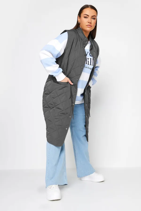 YOURS Curve Green Lightweight Quilted Midi Gilet