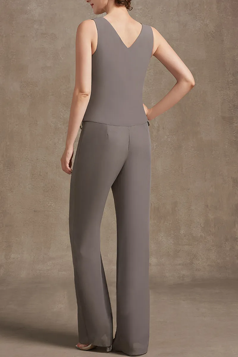 Plus Size Embroidery Chiffon Three Pieces Set Pant Suits