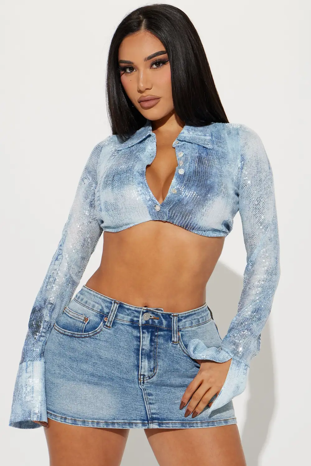 Set The Mood Sequin Top - Blue/combo