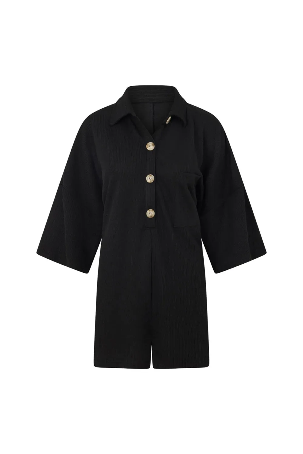 Black Oversized Corduroy Short Jumpsuit