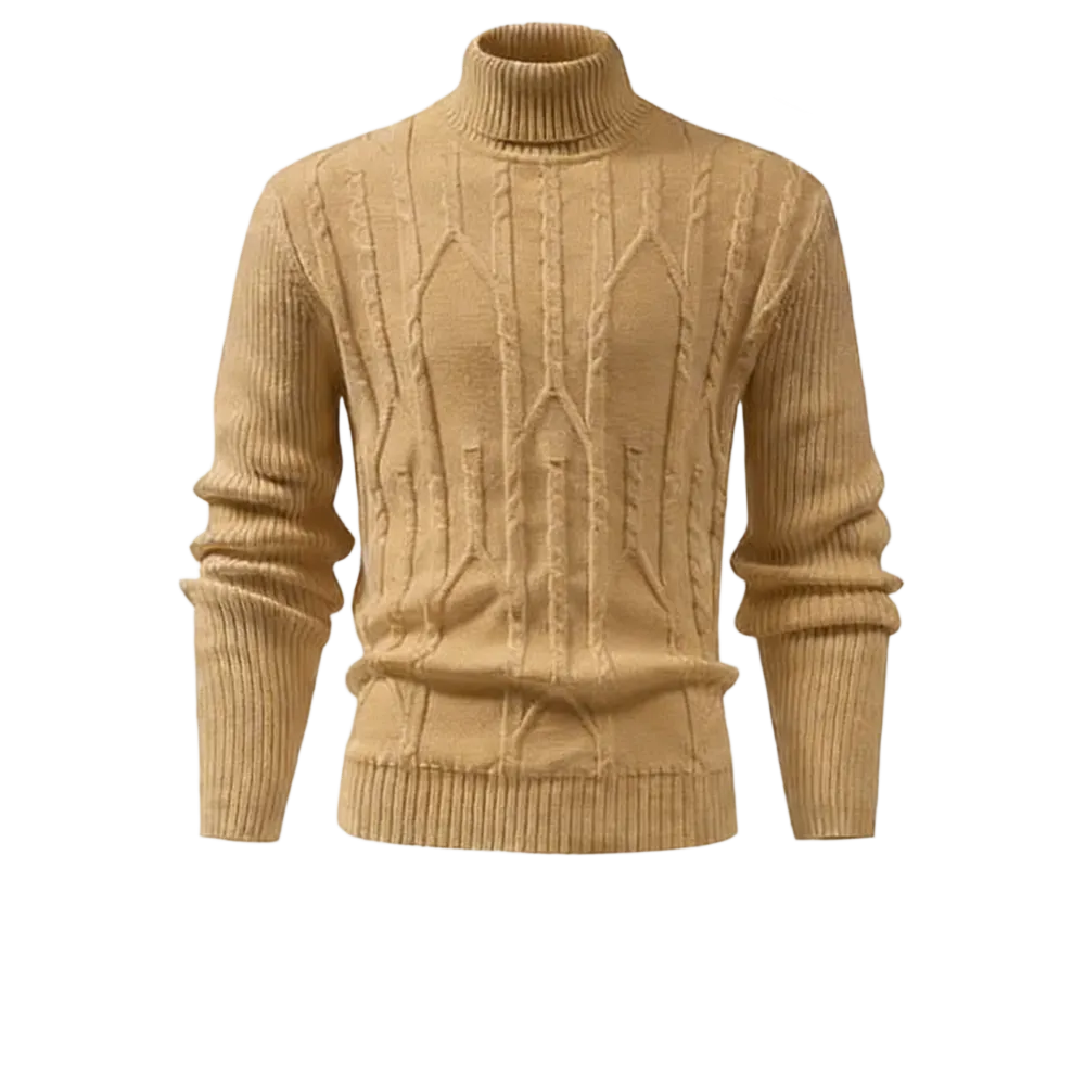 Men's turtleneck warm sweater, retro cable knit style
