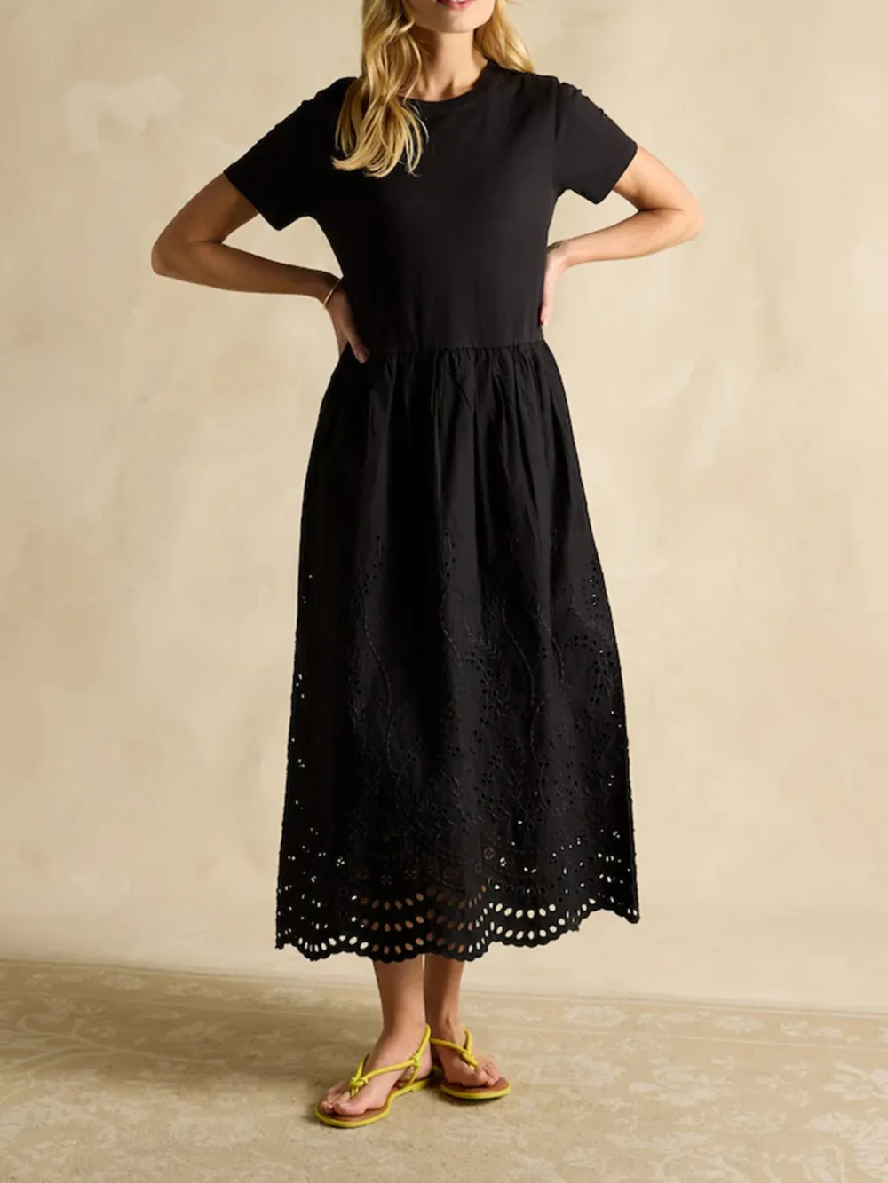 Classic Soft Breathable Plain Lace Hem Cotton Dress