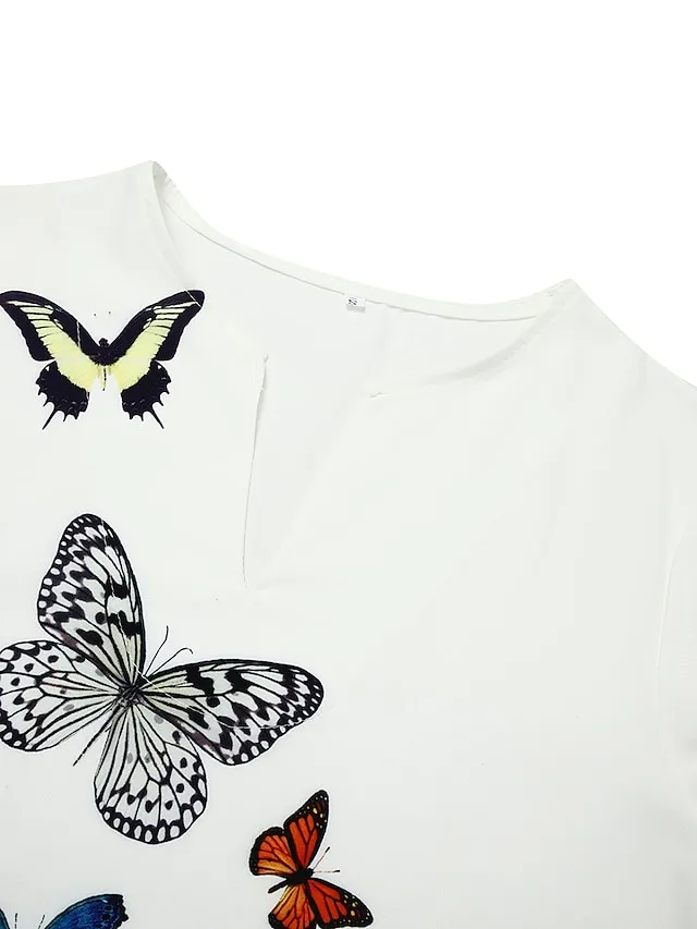 Women's Shift Dress Swing Dress Long Dress Maxi Dress Green Blue Grey White Black Long Sleeve Feather Butterfly Pocket Print Summer Spring V Neck Stylish Casual Dress 2023 S M L XL XXL XXXL 4XL 5XL