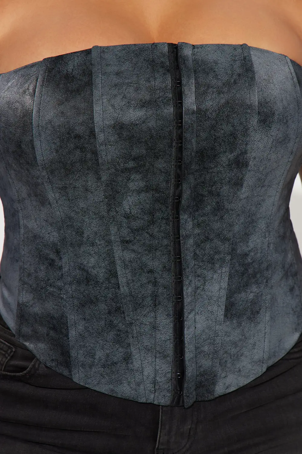Inez Washed Faux Leather Corset Top - Grey