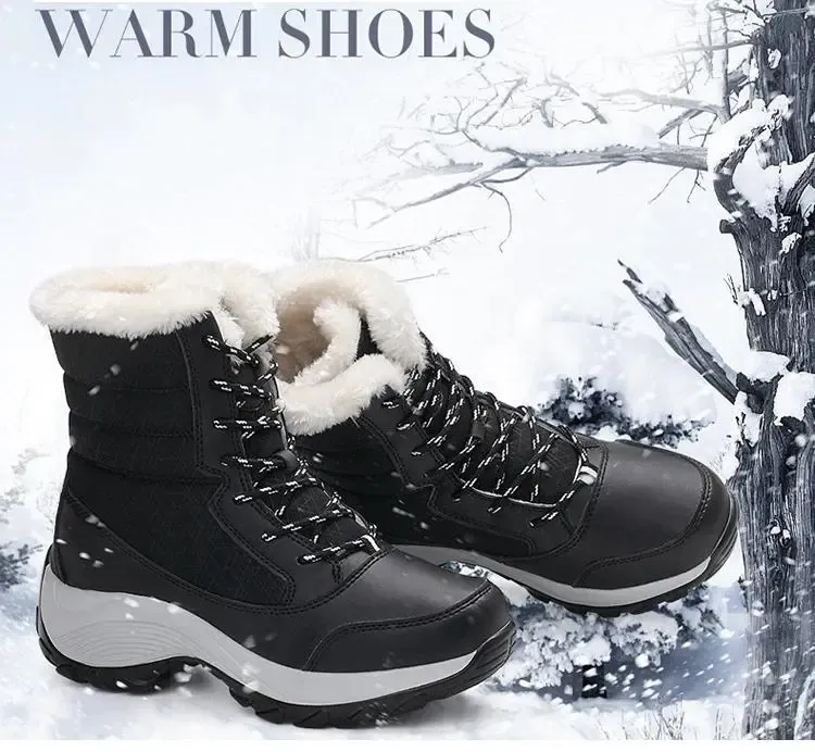New Fashion Winter Fur Lining Lace Up Waterproof Mid-Calf Boots