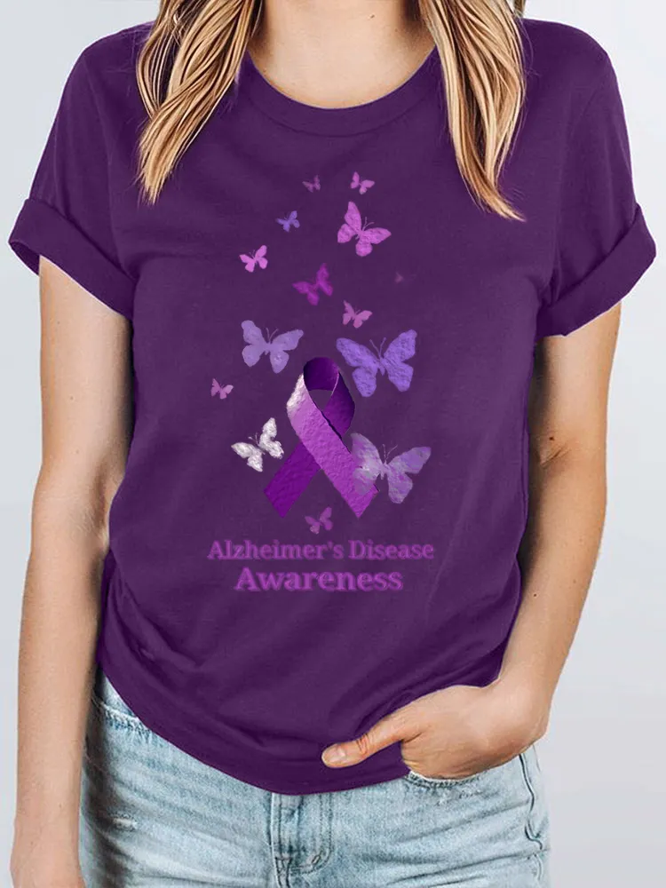 Alzheimers Awareness Butterfly Women T Shirt