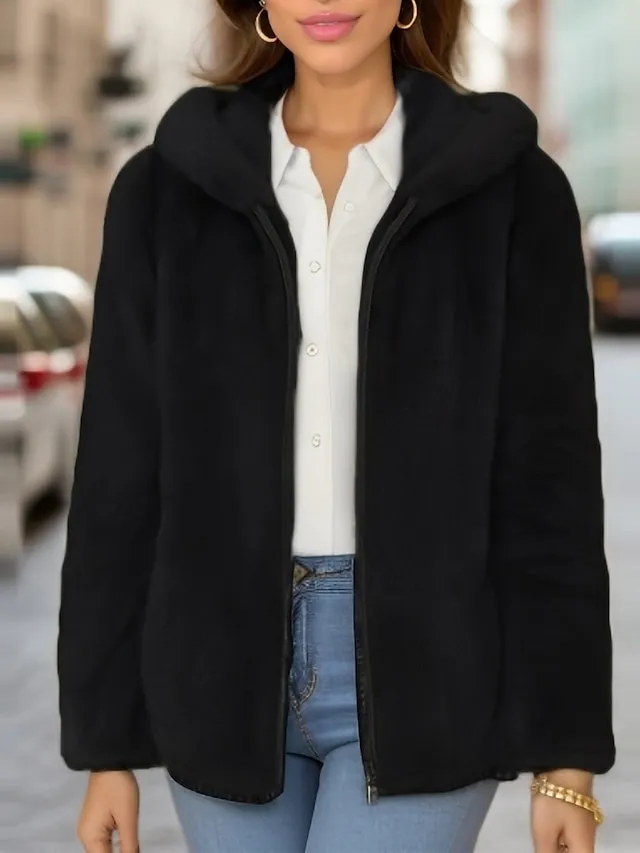 Women's Sherpa Jacket Fleece Jacket Teddy Coat with Hood Winter Thermal Warm Heated Coat Fall Drawstring Zip up Hoodie Jacket Hoodie Plush Casual Street Outerwear Long Sleeve Black Green