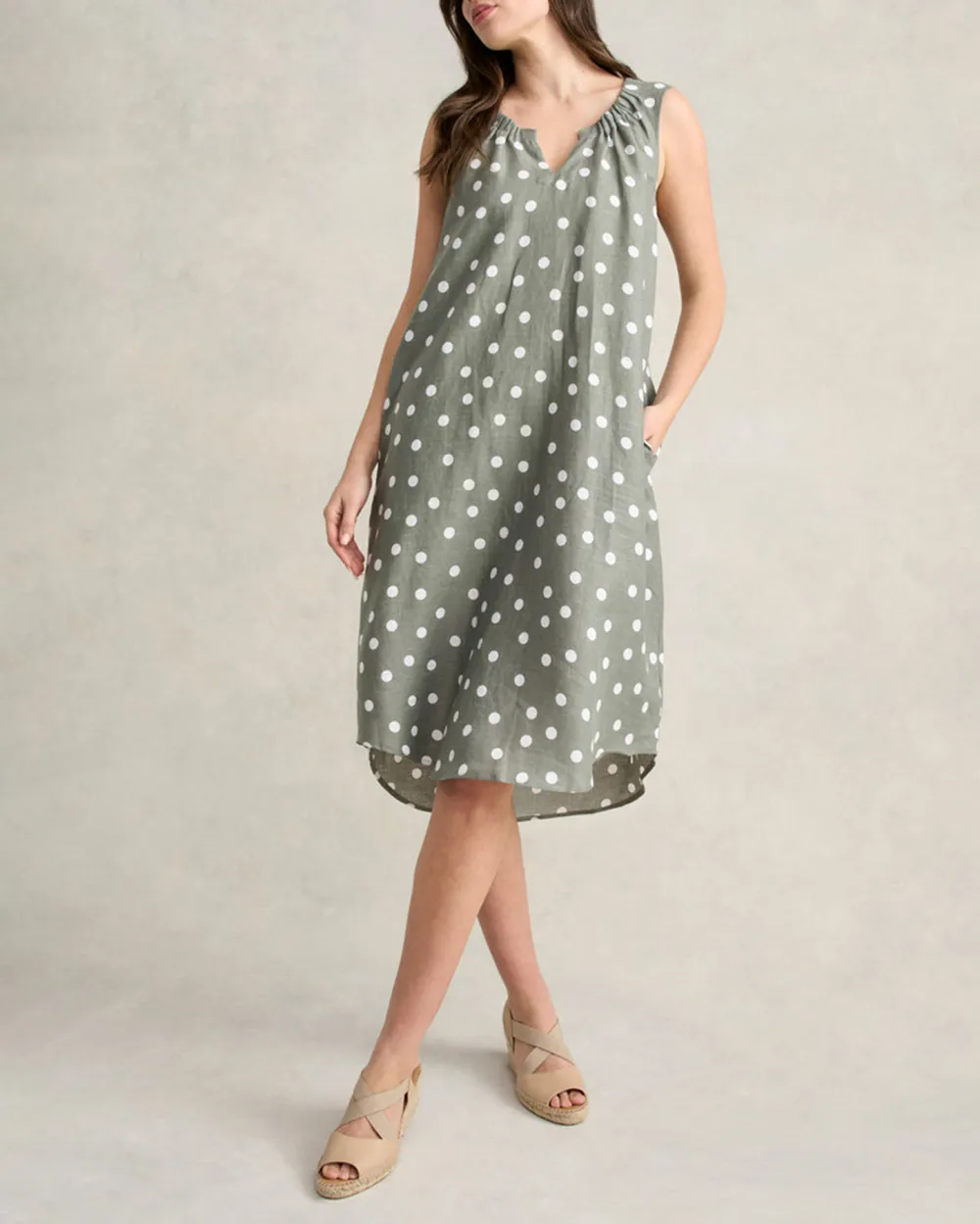 Gathered French Linen Dress