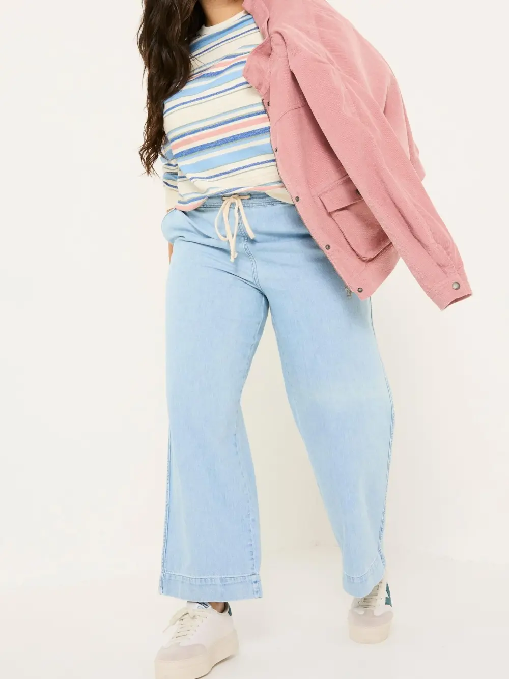 Light Blue Denim Straight Leg Drawstring Jeans
