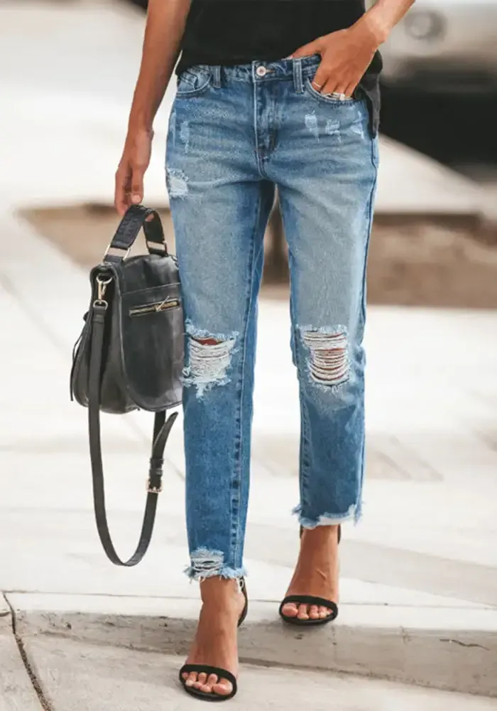 Sweetest Crop Non-stretch Ripped Washed Jeans Slim Fit