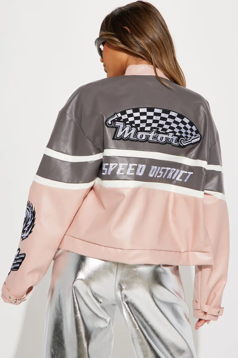 Harlem Babe Faux Leather Jacket - Pink/combo