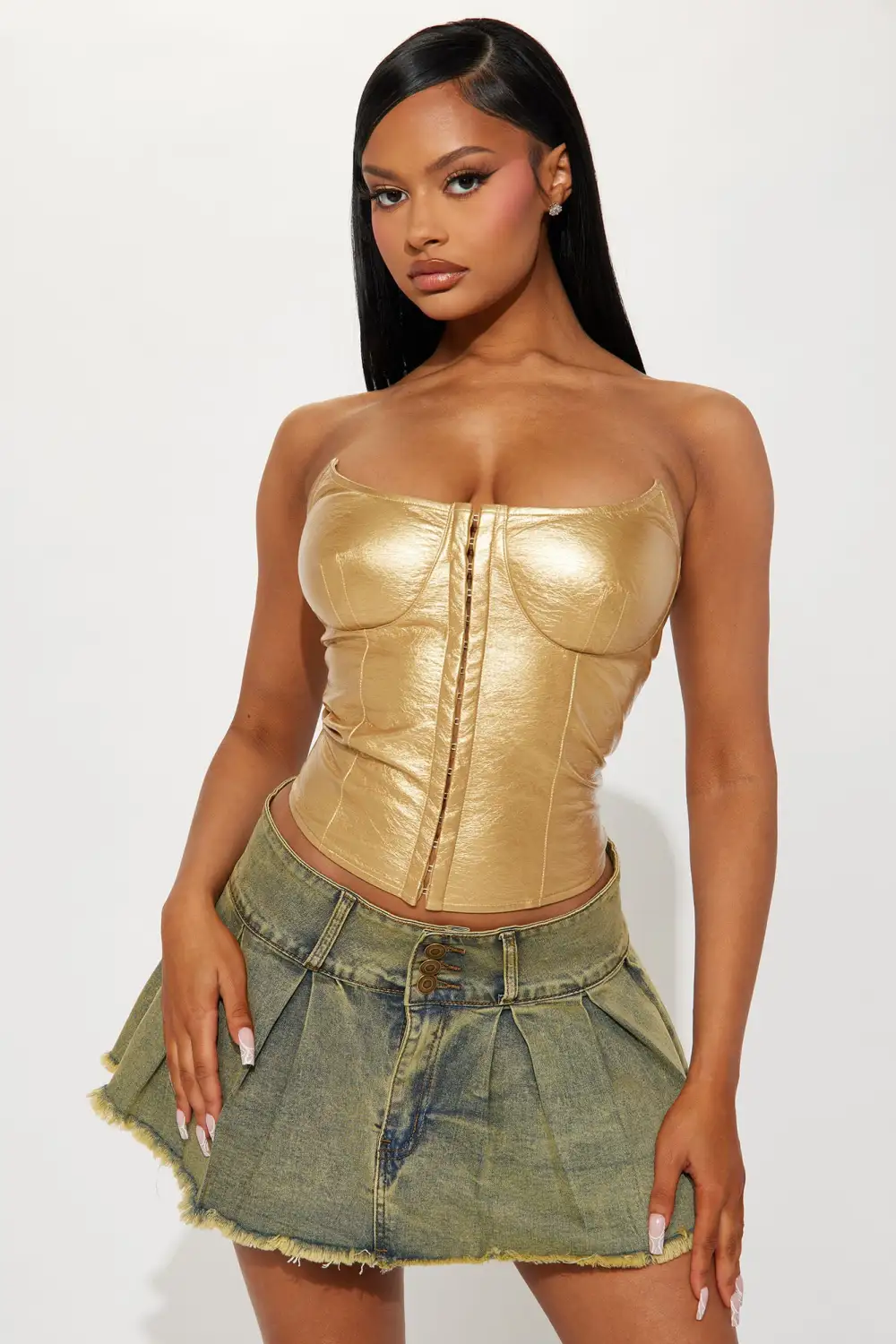 Never Too Extra Metallic Corset Top - Gold