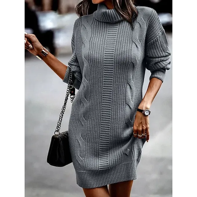 Women's Sweater Dress Knit Dress Jumper Dress Midi Dress Black Pink Army Green Long Sleeve Pure Color Knit Fall Winter Autumn Turtleneck Knitwear Fall Dress Loose Fit 2023 S M L XL