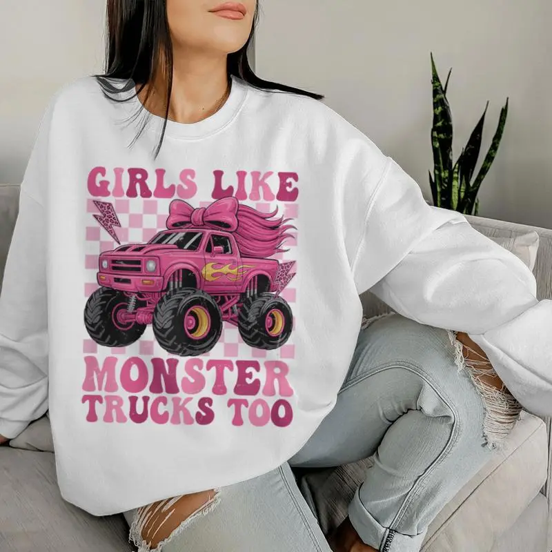 Girls Like Monster Trucks Too Retro Monster Truck Girls Women Sweatshirt