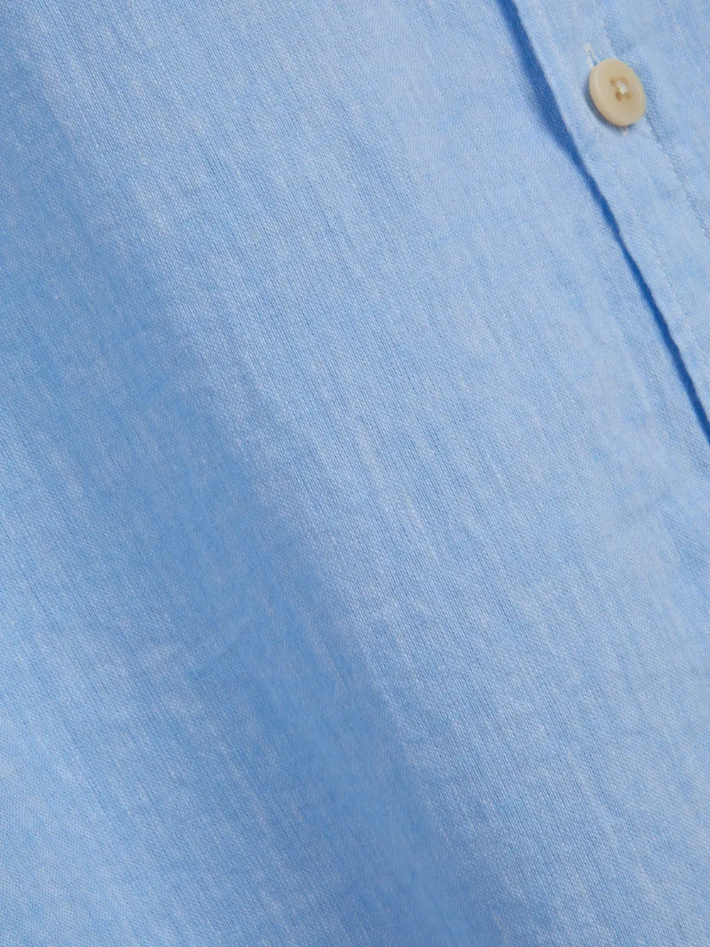 Casual Style Long Sleeve Blue Cotton-Linen Shirt