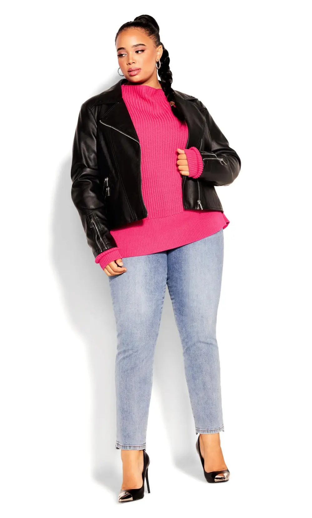 Evans Bright Pink Balloon Sleeve Knitted Jumper